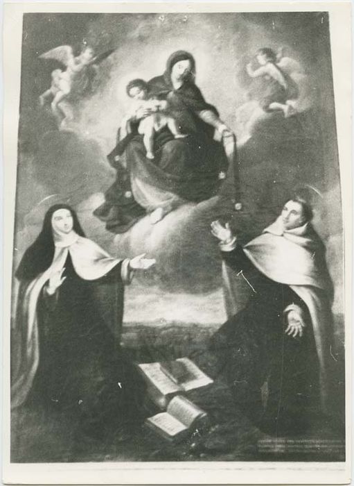 tableau ex-voto : Apparition de la Vierge à l'Enfant au scapulaire à saint Simon Stock et sainte Thérèse d'Avila