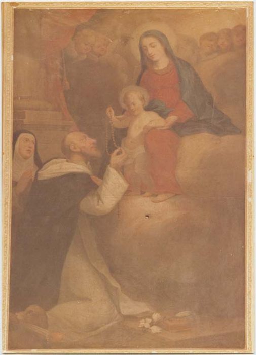 Tableau et son cadre : la Vierge du Rosaire, Sainte Catherine et St Dominique