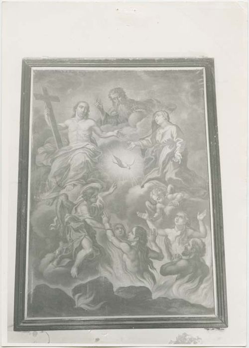 tableau et son cadre : la Trinité, la Vierge et les âmes du Purgatoire