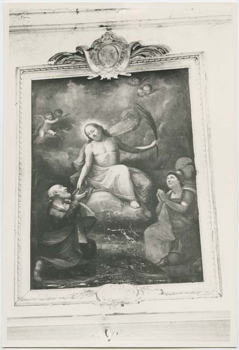 tableau et son cadre : le Christ remettant la palme du martyre à saint Ferréol
