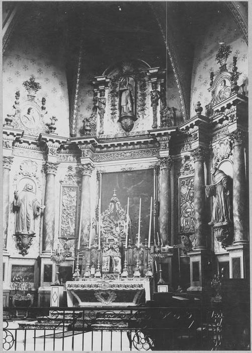 autel, retable, tabernacle, exposition, statues (maître-autel, ciborium, retable architecturé)