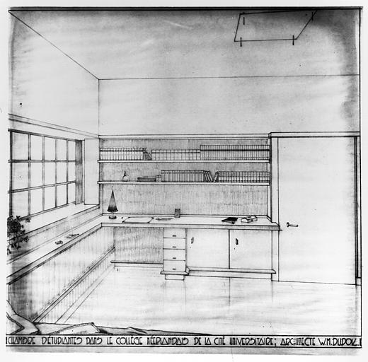 Dessin : intérieur d'une chambre d'étudiant