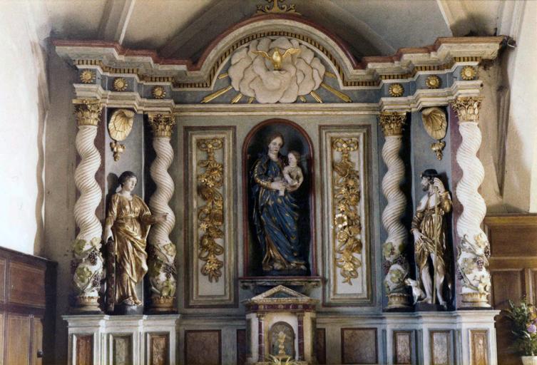 retable de la Vierge, statues : Vierge à l'Enfant, sainte Catherine, saint Roch ou saint Jacques