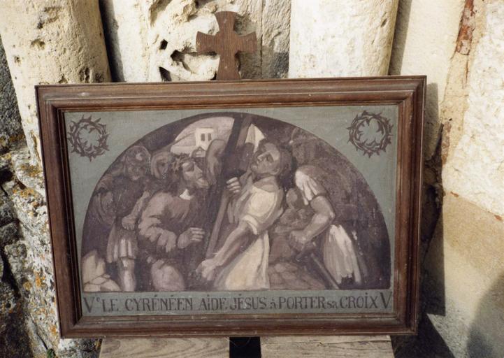chemin de croix, tableau : Le Cyrénéen aide Jésus à porter sa croix (V)