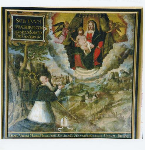 tableau : Un Abbé recommandant une ville à la Vierge et à l'Enfant Jésus, cadre