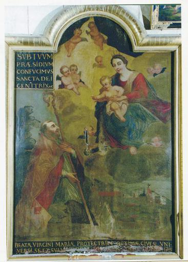 tableau : Un Abbé recommandant une ville à la Vierge et à l'Enfant Jésus, cadre