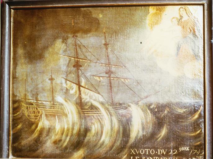 tableau, ex-voto : Navire Le Sans Pareil fouette par les vagues