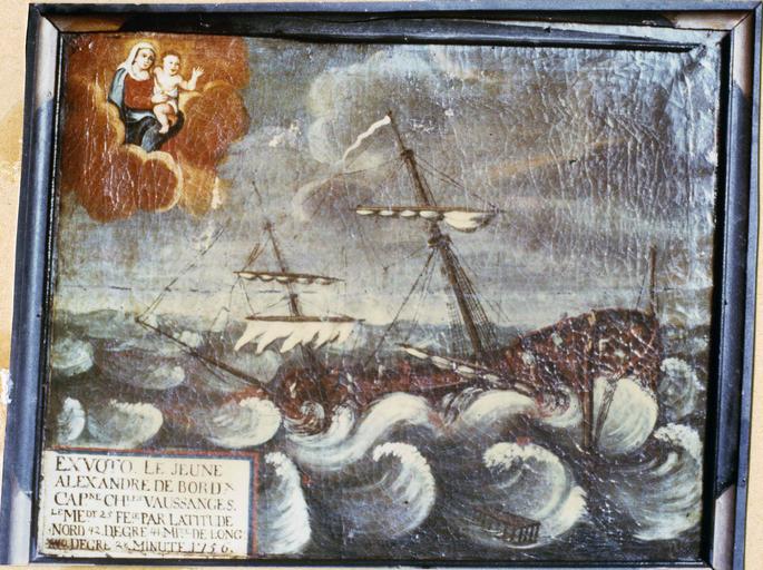 tableau, ex-voto : Navire dans tempête le jeune Alexandre