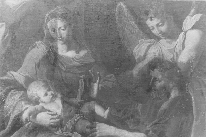 Tableau, cadre : l'Adoration des bergers, vue partielle