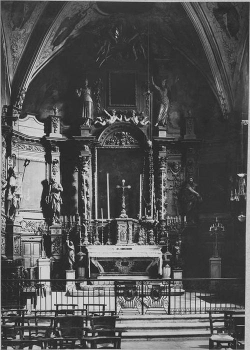 retable, tableaux du maître-autel : Trinité (la), la Présentation au Temple, Sainte Ursule, Abbesse Ursuline (une)