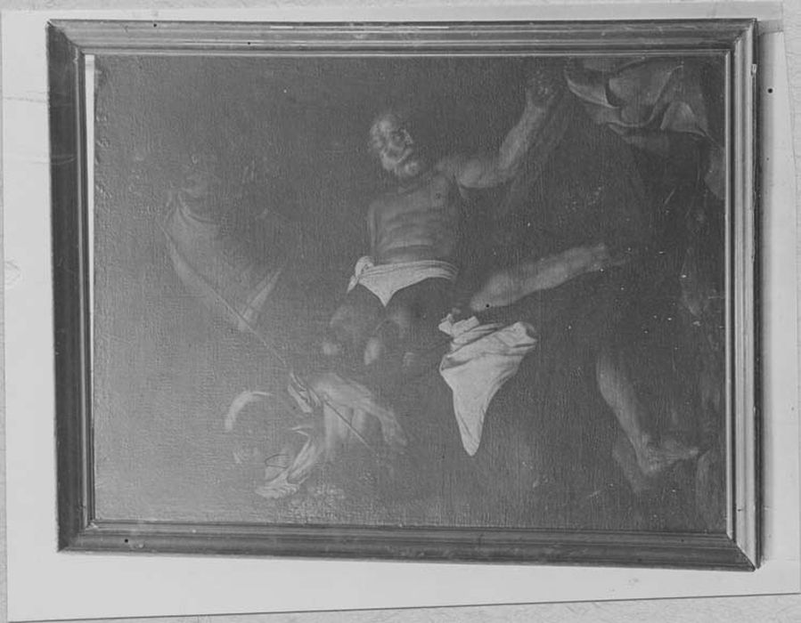 tableau : le Martyre de saint André (?), la Crucifixion de saint Pierre (?)