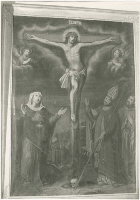 tableau : Crucifixion avec la Vierge, un saint Evêque et un franciscain - © Ministère de la Culture (France), Médiathèque du patrimoine et de la photographie, diffusion GrandPalaisRmn Photo
