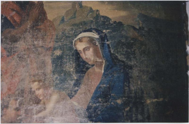 retable du maître-autel: tableau de la sainte Famille, détail de la Vierge, détail