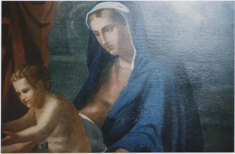 retable du maître-autel: tableau de la sainte Famille, détail de la Vierge, détail