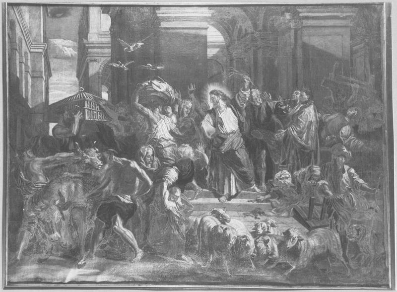 tableau : Jésus chassant les marchands du temple, vue générale