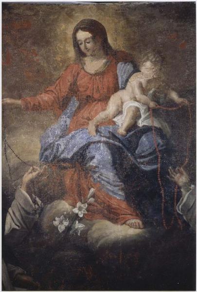 tableau : Vierge à l'Enfant, l'Institution du rosaire, vue partielle