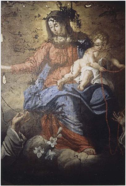 tableau : Vierge à l'Enfant, l'Institution du rosaire, vue partielle