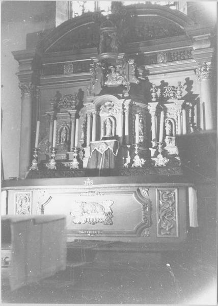 autel, retable, tabernacle, 5 statues (statuette) du maître-autel : Christ et les quatre évangélistes (le), vue générale