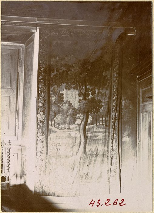 pièces murales (verdure) : verdure avec bordures à décor de fabriques et d'oiseaux