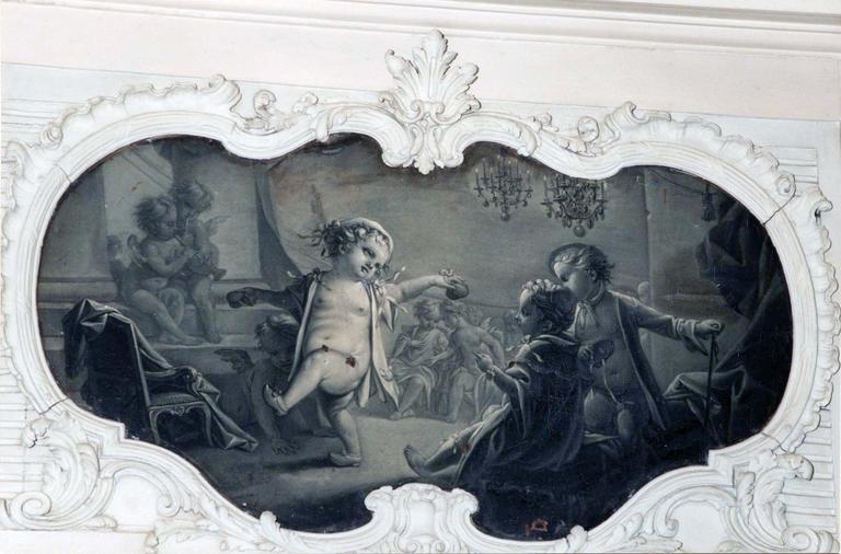 décor du salon du préfet : lambris de revêtement, tableau, détail