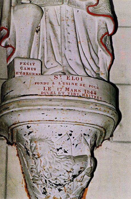 statue : saint Eloi, détail de l’inscription (photocopie numérisée) - © Ministère de la Culture (France), Médiathèque du patrimoine et de la photographie, diffusion GrandPalaisRmn Photo