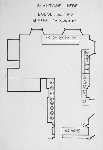 emplacement des bustes-reliquaires dans la sacristie - © Ministère de la Culture (France), Médiathèque du patrimoine et de la photographie (objets mobiliers), tous droits réservés