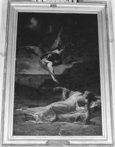 tableau : La mort de saint Etienne, huile sur toile, cadre doré, vers 1867