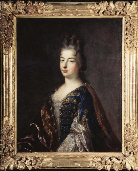 Tableau, cadre : portrait de dame en robe de velours bleu à Brandebourgs