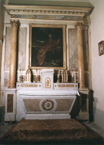 tableau : Saint Jean, huile sur toile, cadre en bois sculpté et doré