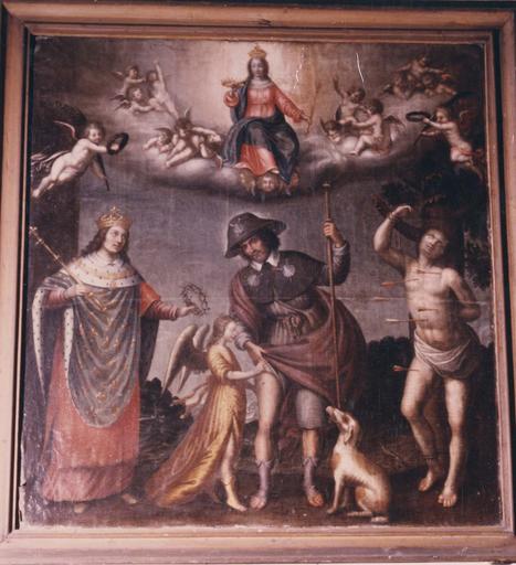 tableau, cadre : La Vierge et les saints protecteurs de la peste, huile sur toile, cadre en bois doré - © Ministère de la Culture (France), Médiathèque du patrimoine et de la photographie (objets mobiliers), tous droits réservés