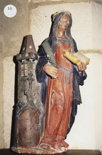 Statue : Sainte Barbe, pierre sculptée, peinte - © Ministère de la Culture (France), Médiathèque du patrimoine et de la photographie (objets mobiliers), tous droits réservés