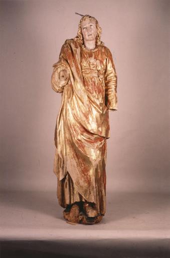 Statue : Saint Jean, l'Apôtre, bois sculpté, peint, doré ; après restauration