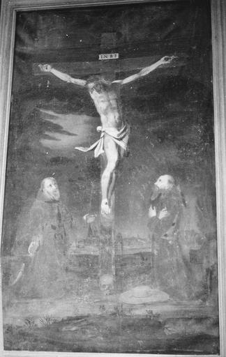 Tableau : Le Christ en croix adoré par les Cardinaux de la Baume, huile sur toile