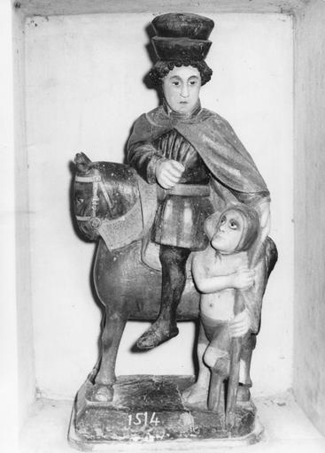 Groupe sculpté : La Charité de saint Martin, bois sculpté, peint