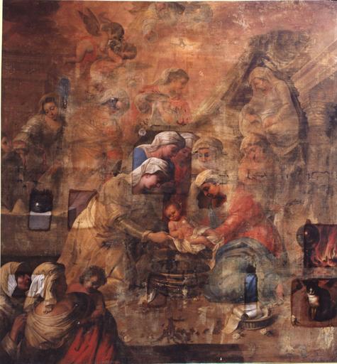 Tableau : La Nativité de la Vierge, huile sur toile ; pendant restauration - © Ministère de la Culture (France), Médiathèque du patrimoine et de la photographie (objets mobiliers), tous droits réservés