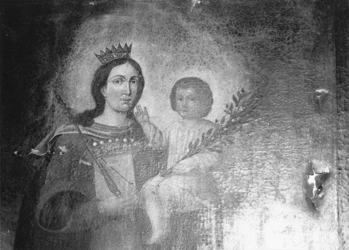 Tableau : Notre Dame Libératrice portant les armoiries de Salines, détail, huile sur toile - © Ministère de la Culture (France), Médiathèque du patrimoine et de la photographie (objets mobiliers), tous droits réservés