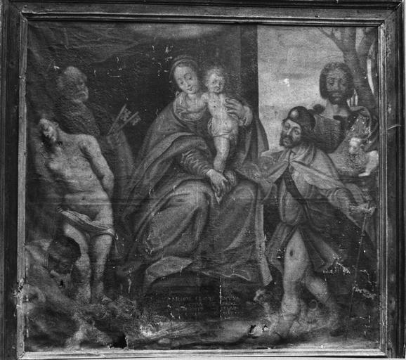 Tableau : Vierge à l'Enfant entourée par saint Pierre, saint Jean-Baptiste, saint Sébastien et saint Roch, huile sur toile - © Ministère de la Culture (France), Médiathèque du patrimoine et de la photographie (objets mobiliers), tous droits réservés