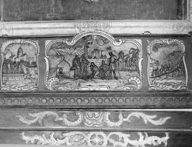 Prédelle ornée de trois panneaux sculptés en bas-relief représentant l'histoire des Rois Mages, bois sculpté, doré - © Ministère de la Culture (France), Médiathèque du patrimoine et de la photographie (objets mobiliers), tous droits réservés