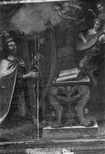 Tableau : Le Roi David musicien, détail de la partie centrale de la composition, huile sur toile