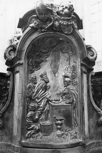 Tabernacle : David et ses hommes prenant les pains de proposition, détail de la porte, marbre sculpté en bas-relief