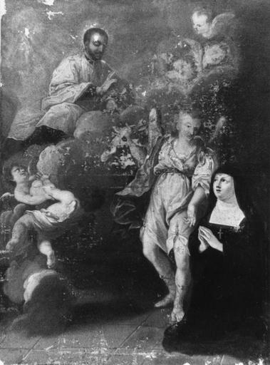 Tableau : Le voeu d'une religieuse adressé à Saint Ignace de Loyola, huile sur toile ; pendant restauration