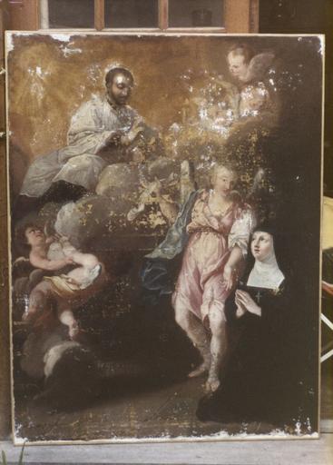 Tableau : Le voeu d'une religieuse adressé à Saint Ignace de Loyola, huile sur toile ; pendant restauration