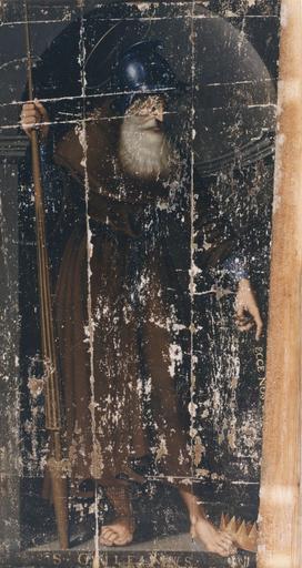 Tableau : Saint Guillaume, huile sur bois ; avant restauration