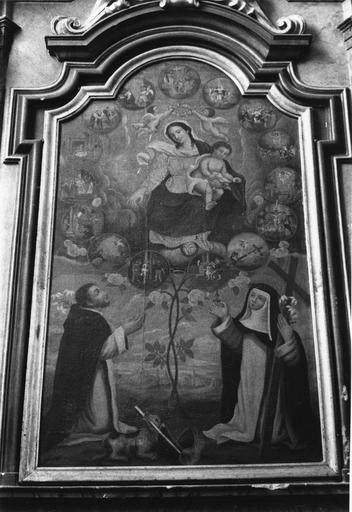 Tableau : Saint Dominique et sainte Catherine de Sienne recevant le Rosaire, huile sur toile