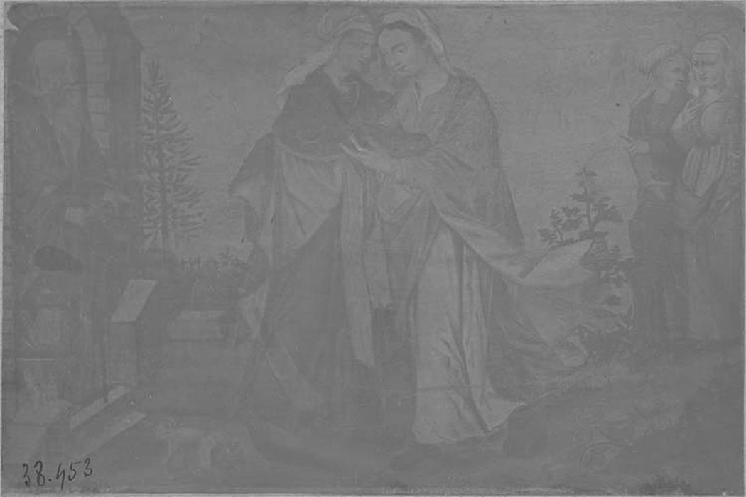 Volet de polyptyque (volet de retable) : La Visitation, Saint Etienne et saint Laurent