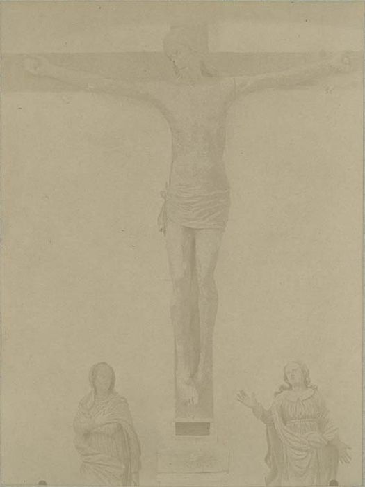 statues (grandeur nature) : Christ en croix entre la Vierge et saint Jean