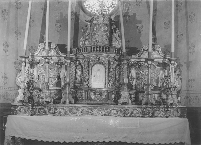 autel, retable, 2 statues (autel secondaire, statuettes), dit autel de saint Jacques, vue générale