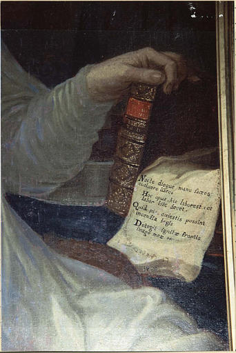 tableau et son cadre : portrait de Philippe Charles de Vilaine, détail de l'inscription