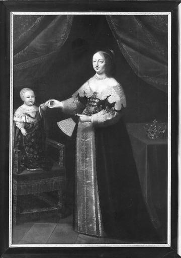 tableau : portrait de la reine Anne d'Autriche présentant le dauphin