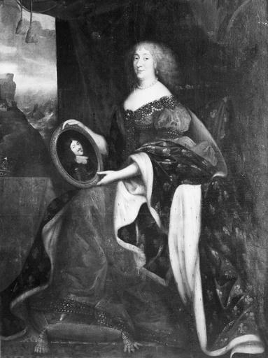 tableau : mademoiselle de Montpensier dite la grande mademoiselle tenant le portrait de son père Gaston d'Orléans